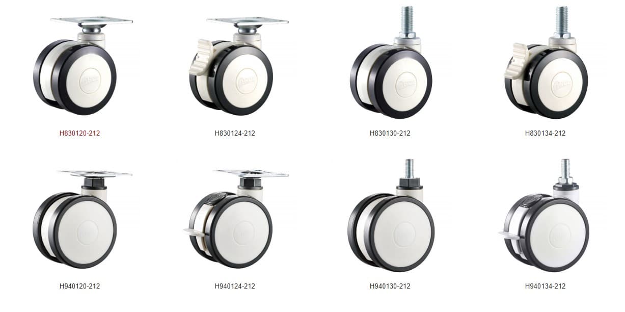 Medical Caster: catalogue image with product codes