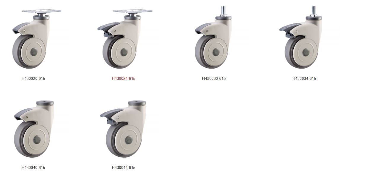 Medical Caster: catalogue image with product codes