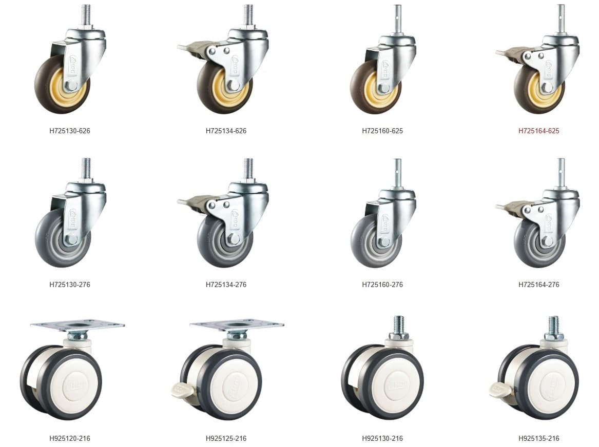 Medical Caster: catalogue image with product codes