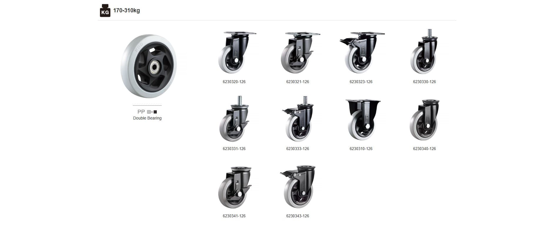 Medium / Heavy Duty Caster Series: PP wheels, 170-310kg